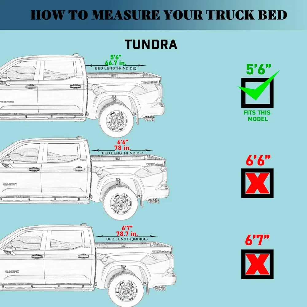 غطاء تونيو لسرير الشاحنة الصلب ثلاثي الطي متوافق مع سرير تندرا 2022-2026 مع نظام السكك الحديدية OE (66.7 بوصة)