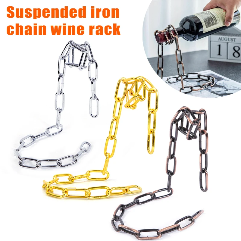 Elegant Wine Rack Floating Bottle Holder for Home Bar Dining Room Storage Iron Chain Magic Rope Design Space Saving Silver