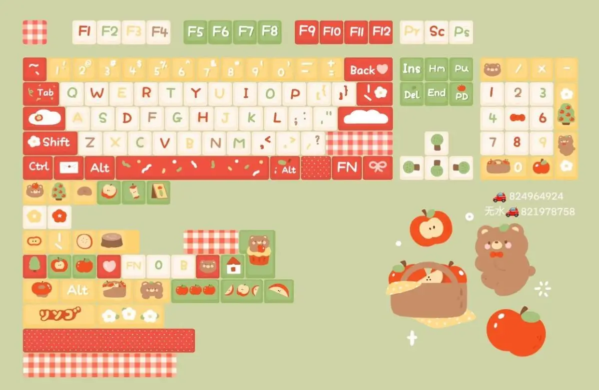 138Keys Apple MOA Keycaps Cute Keycap for Mechanical Keyboard Pink Key Caps for Girls Xmas Gift Keycap Set