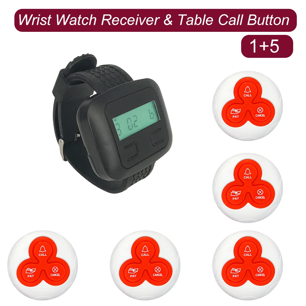 CATEL CTT25 Waterproof 5 Call Button Transmitter CTW02 1 Wrist Watch Receiver Wireless Cafe Restaurant Pager for Calling System