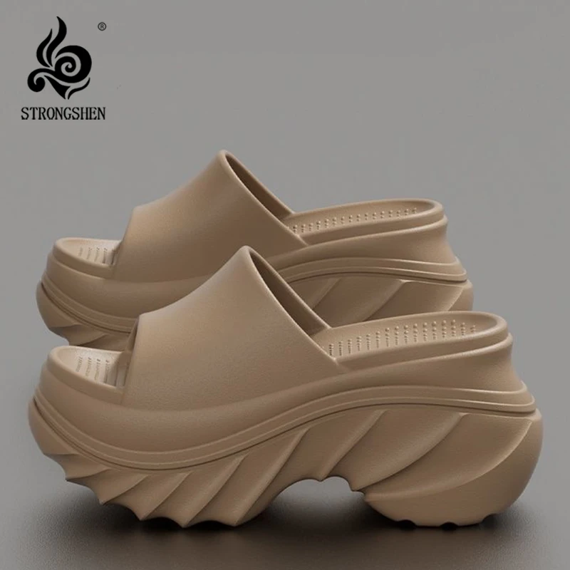 

STRONGSHEN женские шлепанцы на массивной платформе, модные сандалии на танкетке из ЭВА, женские летние нескользящие пляжные шлепанцы на толстой подошве
