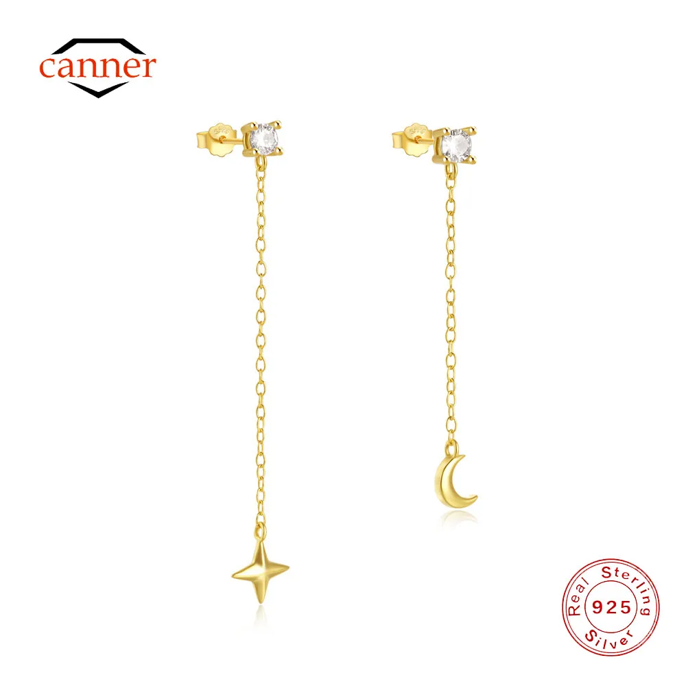 CANNER 925 Sterling Silver Chain Tassel Starmoon Drop Earrings For Women's 18k Gold Ins Simplicity Earrings Fine Jewelry Gift