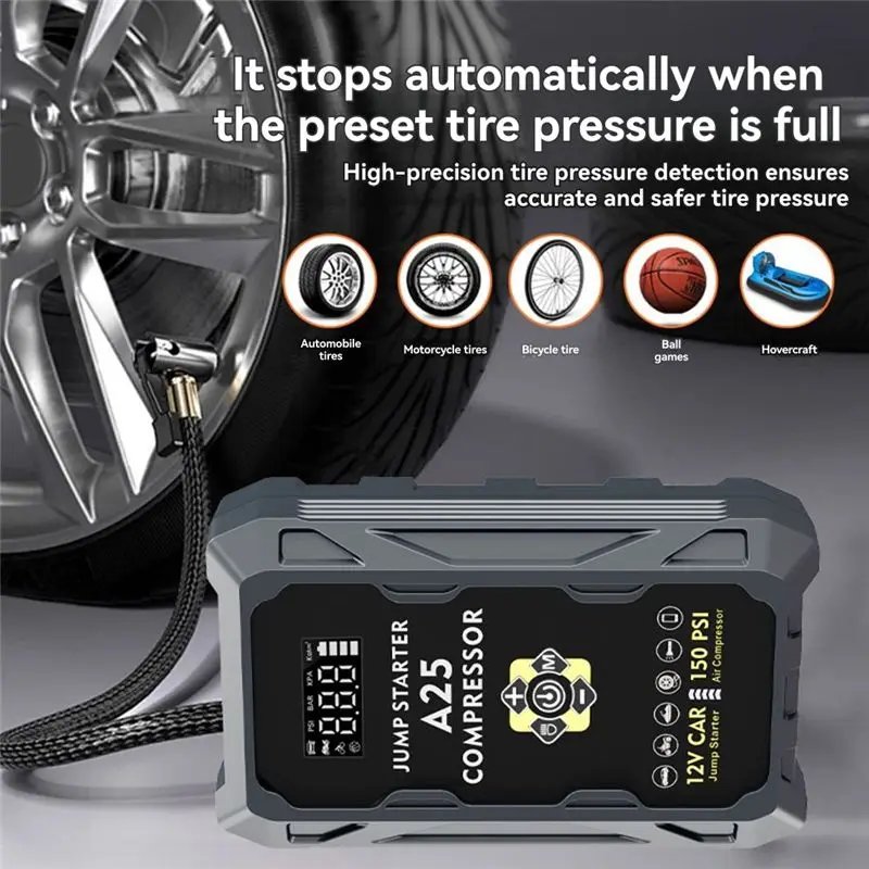 Practical Car Jump Starter With Air Compressor Peak Portable Power Bank Auto Battery Booster 1500A 150PSI Air Pump Tire Inflator