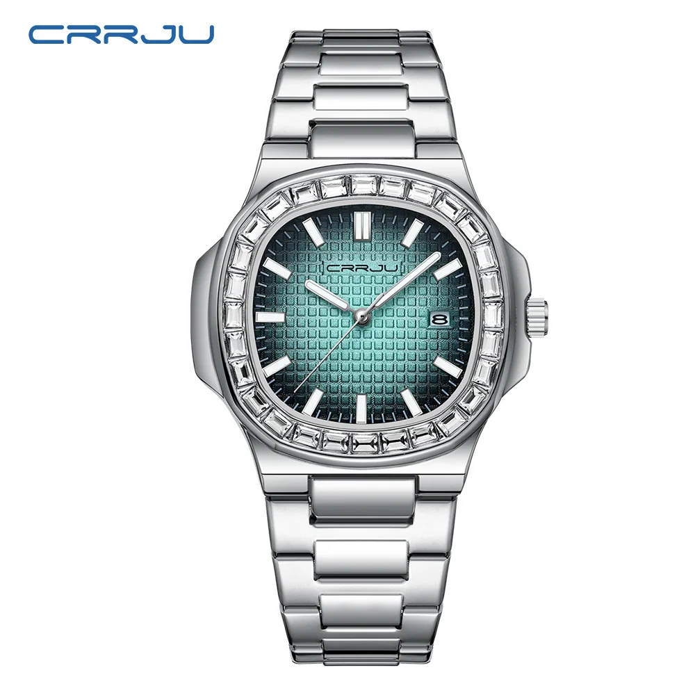 CRRJU Luxury Watch Business Waterproof Male Clock Luminous Date Stainless Steel Square Quartz Men Watch reloj hombre