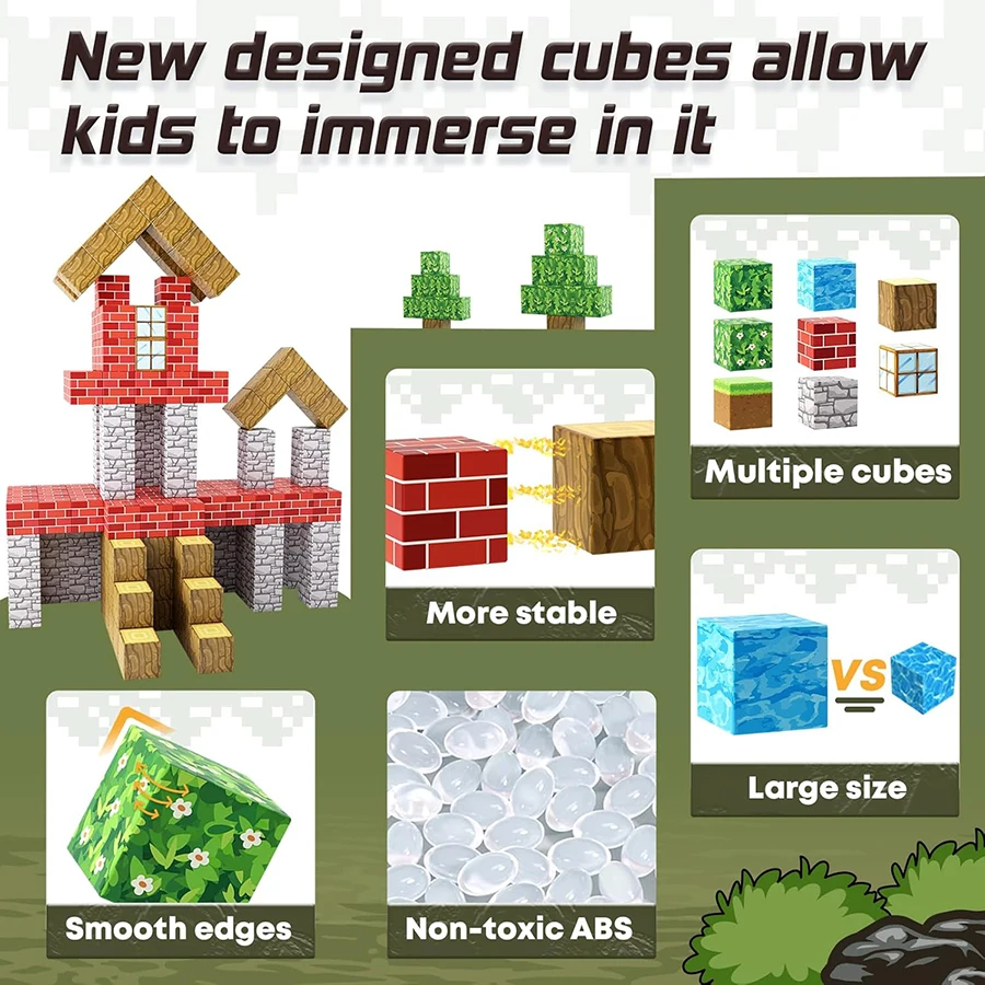 Magnetic Building Block Magnetic Blocks Mine World Set Edition Magnetic Cubes Construction Toys STEM Montessori Sensory Toys