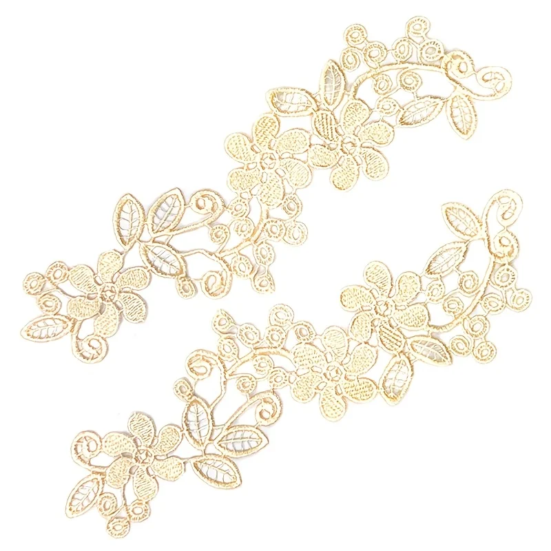 2 Pair Floral Lace Decorations Are Used for Embroidering Rose Vine Pattern Lace Borders on Clothing