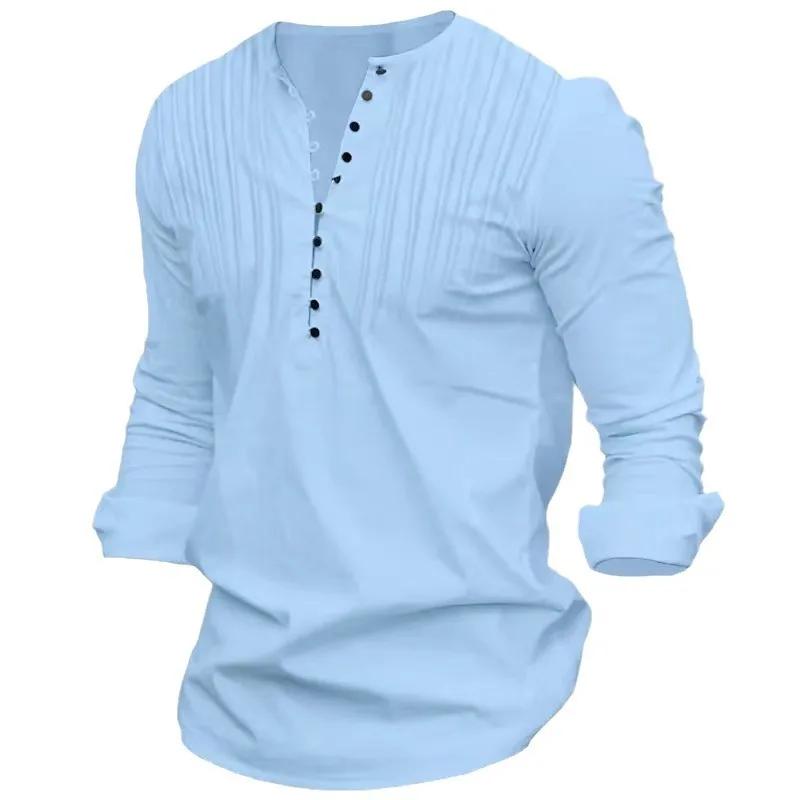 Camisa de manga larga informal de negocios con cuello levantado y múltiples botones para hombre nueva primavera