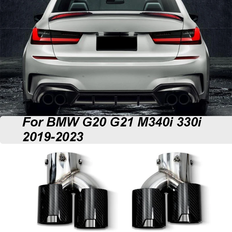 2pcs Quad Exhaust Pipe Exhaust Tip For BMW G20 G21 M340i 330i 2019-2023 Carbon Fiber Look Muffler Tip Tailpipe