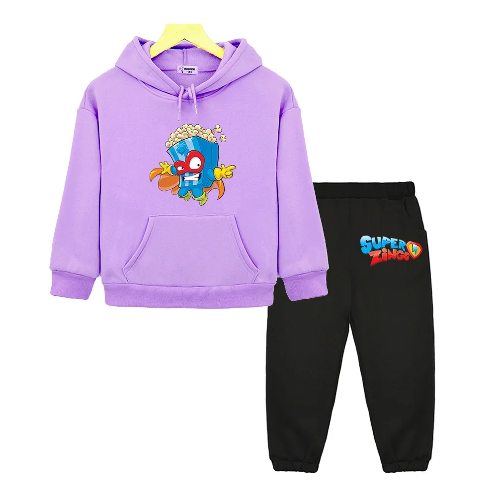 Super Zings Popcorn Snack Pattern Sweatshirts Cartoon Children's Sets Korean Harajuku Hoodies for Boys Girls 90s Kawaii Clothes