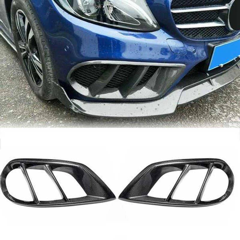 AL21 -Carbon Fiber Front Bumper Air Vent Cover Trim for Mercedes-Benz C Class W205 C43 AMG C200 15-19 Sport Foglamp Mesh Grill