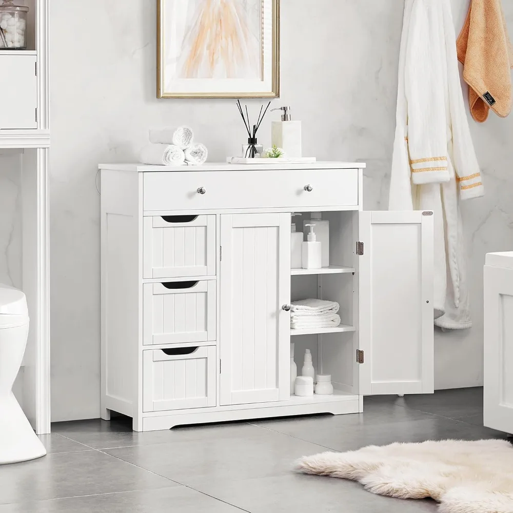 Bathroom Free-Standing Floor Cabinet, Practical Storage Cabinet with Drawers and 2 Doors for Kitchen, Entrance Area, Living Room