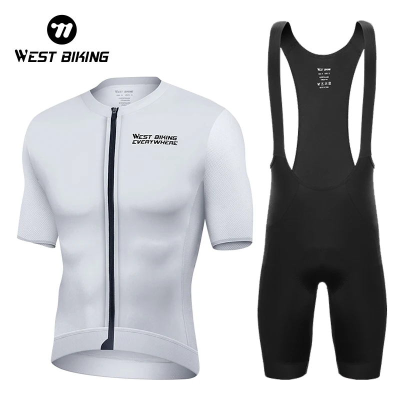 WEST BIKING 2023 New Summer Cycling Jersey Men Short Sleeve Set MTB Bicycle Uniform Clothes Quick-dry Sweatshirt Bib Shorts Suit