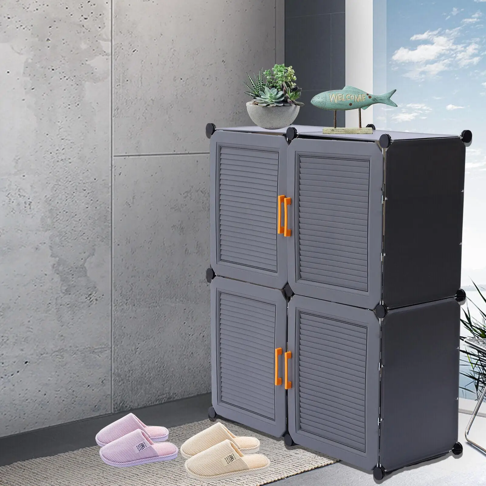 6 Tiers Shoe Rack Freestanding Shoe Storage Cabinet Entryway Storage Organizer DIY Moisture-proof Shoe Cabinet With Door