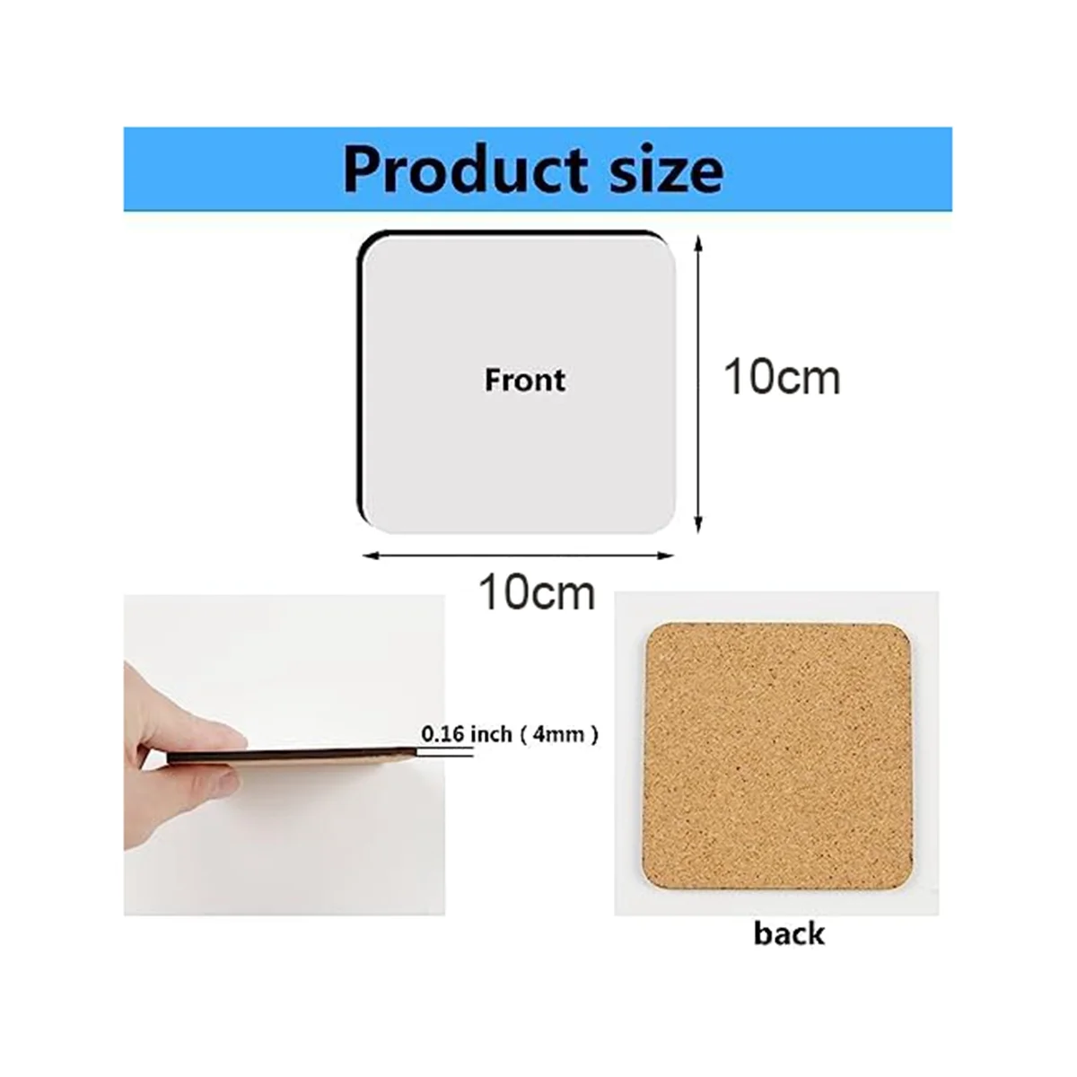 12 Pcs Sublimation Square Coaster Blanks Bulk MDF Blanks Hardboard Cork Coasters Blank MDF Cork Coasters