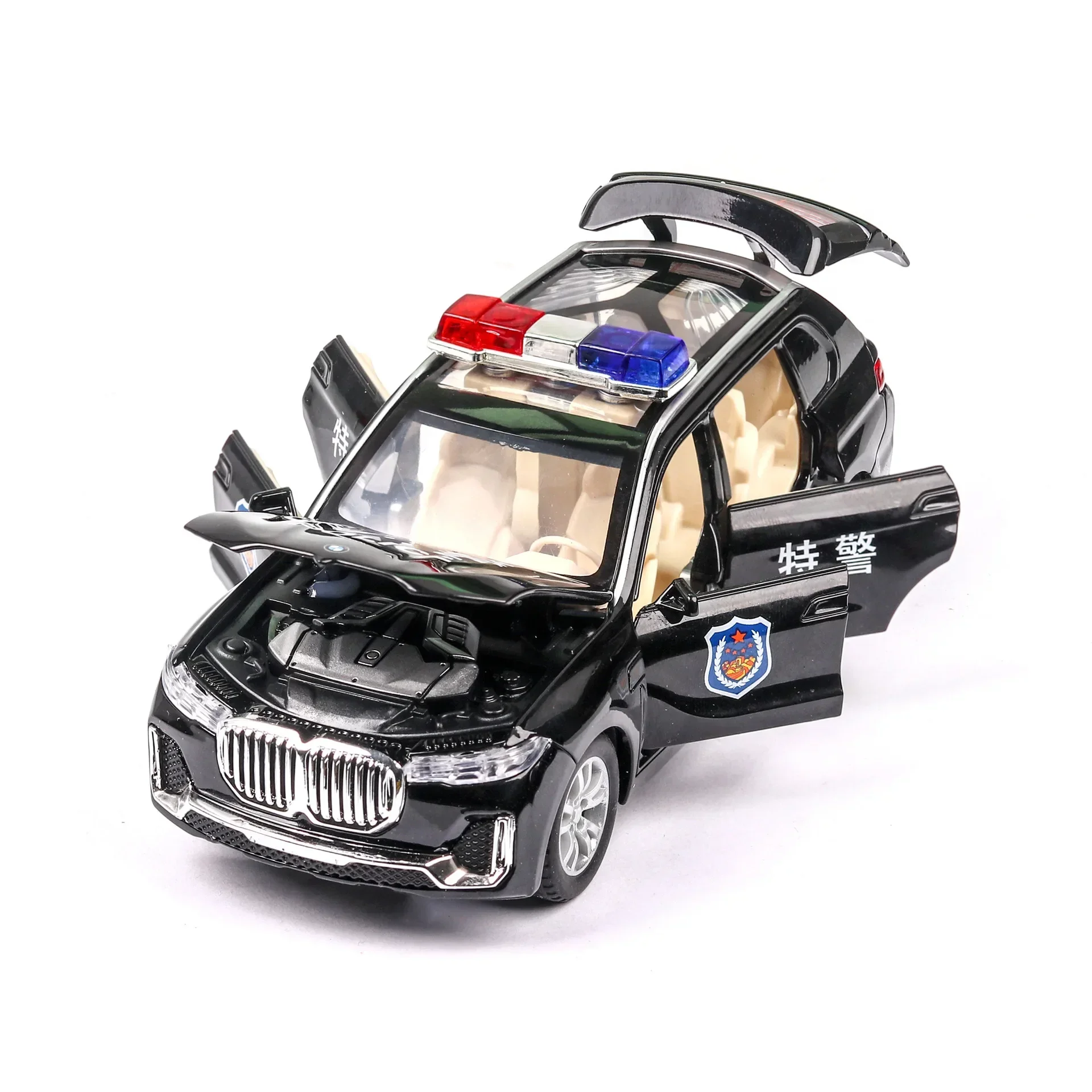 1:32 BMW X7 Politie Fire SWAT Auto Diecast Legering Model Auto Geluid En Licht Pull Back Functie Kinderen Speelgoed Cadeau voor Kinderen A36Fashi