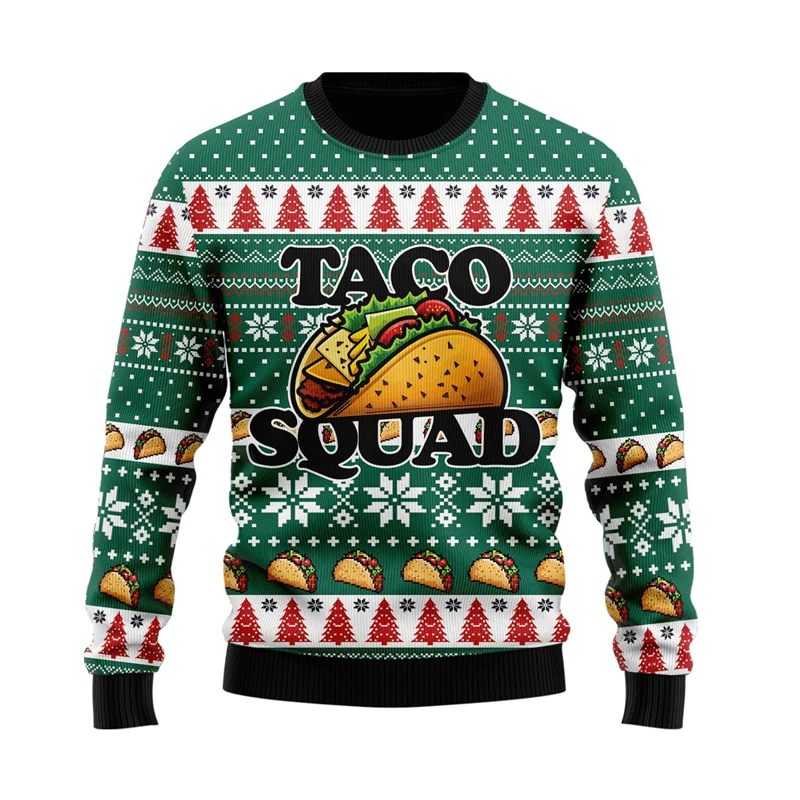 New Taco Graphic 3d Print Sweater Men Women Ugly Christmas Sweaters Funny Xmas Gift Unisex Tops Couple Holiday Party Gifts Hot