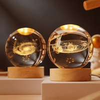 Glowing Galaxy Crystal Ball Table Lamp 3D Planet Moon Lamp Bedroom Bedside Light USB Powered Atmosphere Light Birthday Gift