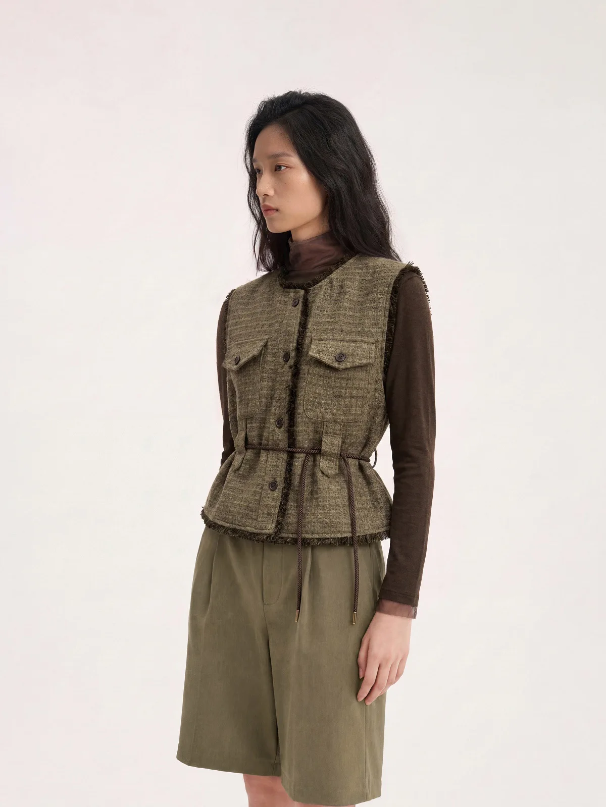 Old Money Style Simple Tassel Vest Women Tie Waist Cinched Sleeveless Layering Outerwear Casual Minimalist Daily Top