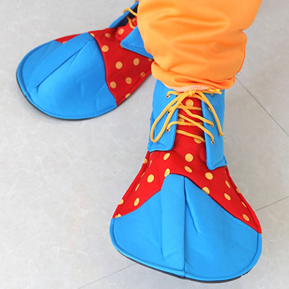 Blue and Red Stitching Clown Shoes Cosplay Costume for White Clothing Dress Up Fabric Halloween Scary Men Women