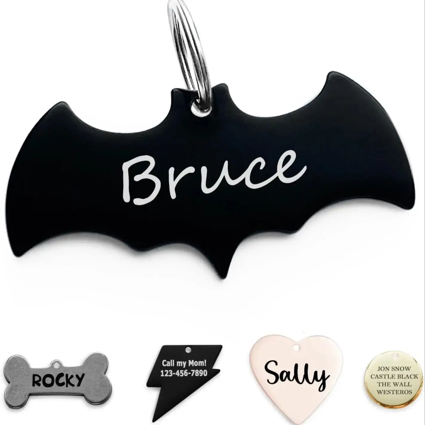 316 Surgical Grade Stainless Steel Personalized Dog & Cat ID Tags,Original Funny Shapes Bat, Engraved Name or Text for Pet Colla