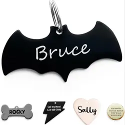 316 Surgical Grade Stainless Steel Personalized Dog & Cat ID Tags，Original Funny Shapes Bat, Engraved Name or Text for Pet Colla