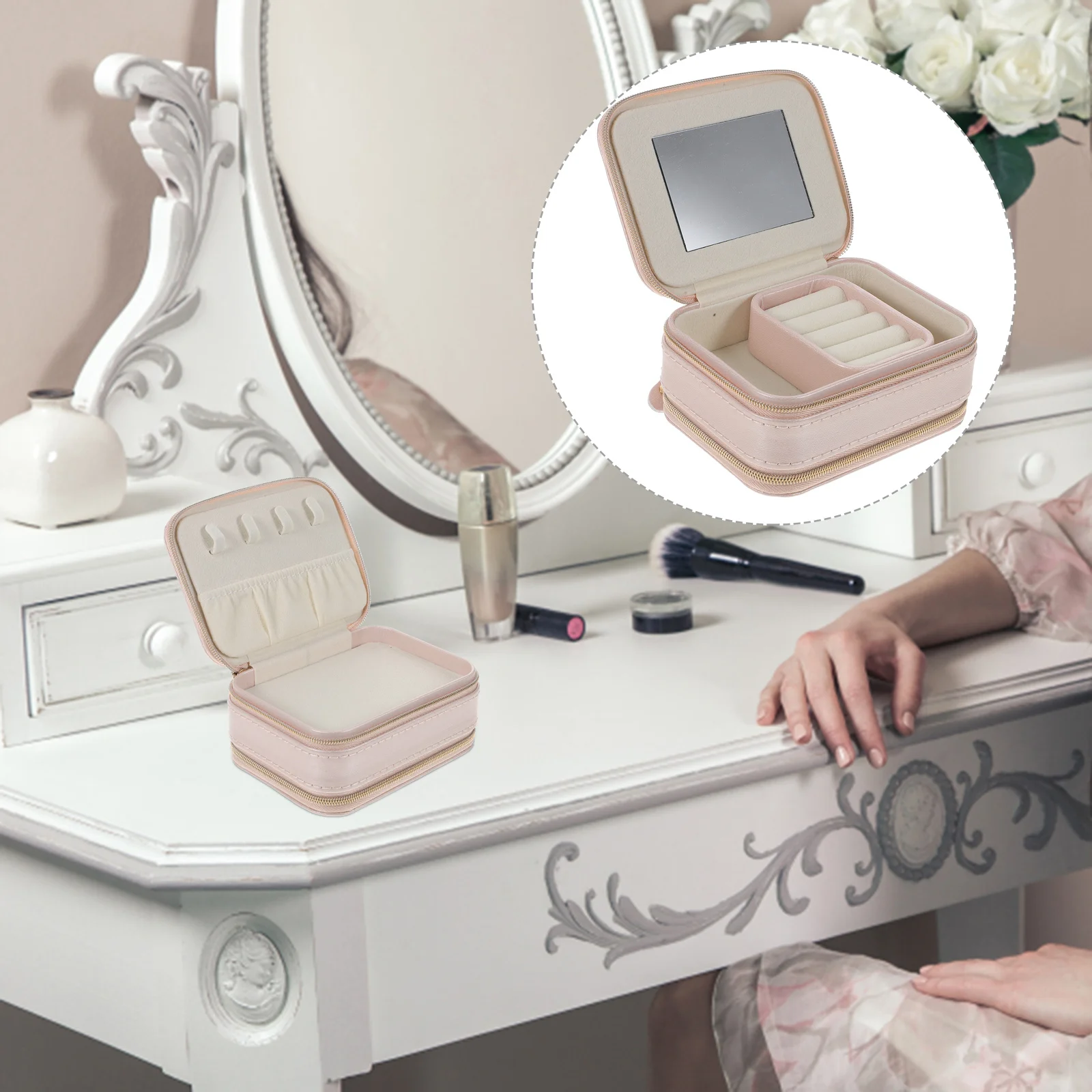 

Double Layer Jewelry Box Portable Compact Travel Organizer for Rings Earrings Necklaces Small Jewelry Storage Case