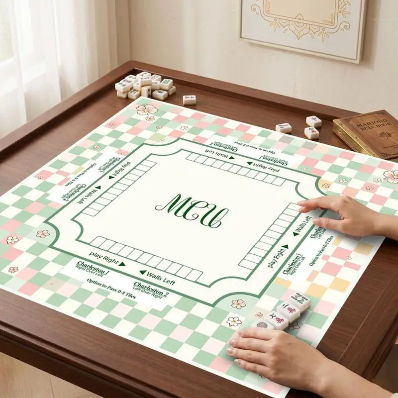 VIKAMA Macaron Plaid Cherry Blossom Mahjong Mat Soft Zoned Non Slip Pad Girly American Mahjong Desktop Cover
