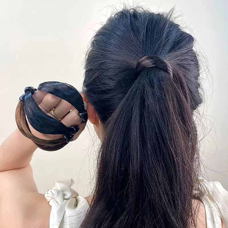 Peluca elegante con lazo para el cabello, hebras elásticas para el cabello, banda para el cabello para mujeres y niñas, soporte para cola de caballo, cuerda para el cabello, diadema de estilo coreano