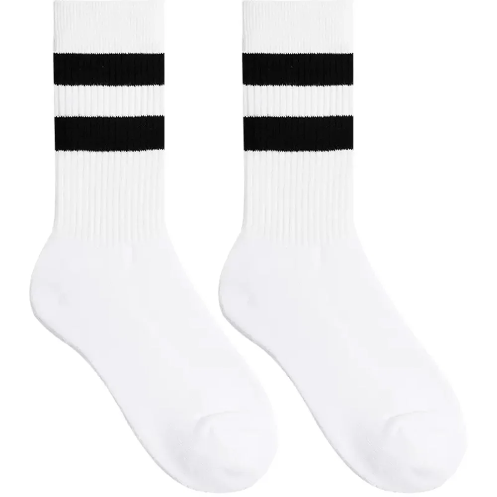 

Men's Two Stripes Black and White Striped Sports Socks Medium Tall Fitness Towel Bottom Cotton Socks