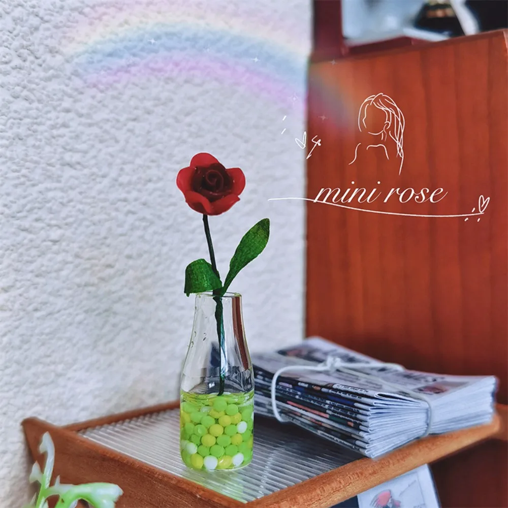 

Miniature Dollhouse Miniature Rose Model Flower Vase Mini Floral 1:12 Scale Dollhouse Flower Toy Creative Rose