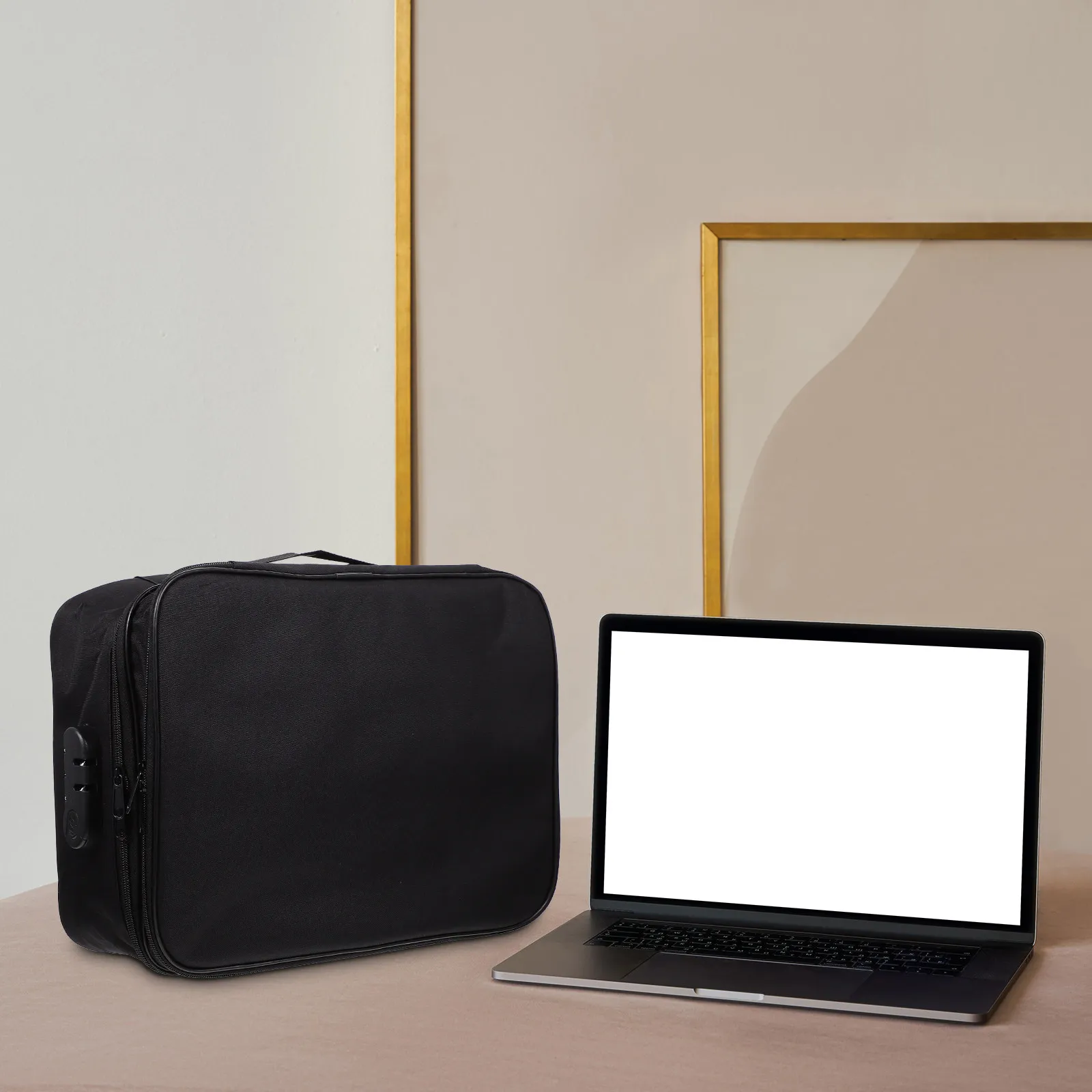 3-Layer Lockable Document Organizer Oxford Cloth File Box for Certificates Passports Id Cards Portable Travel Essentials Storage