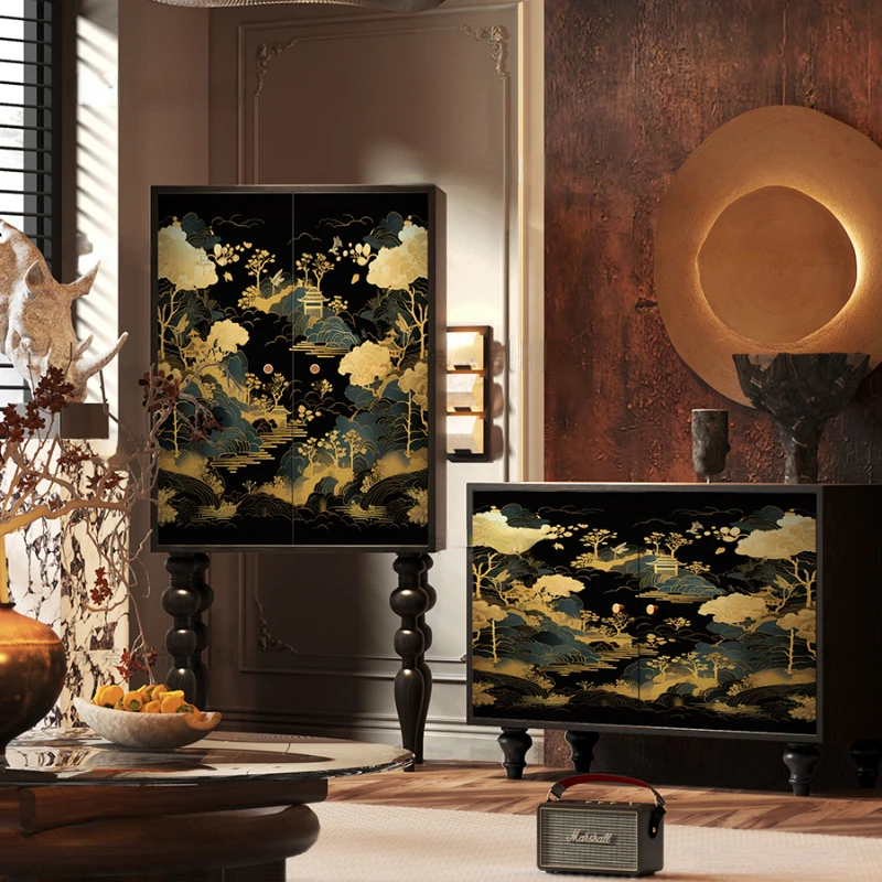 Landscape Painting Entrance Cabinet Sofa Chest of Drawers Solid Wood Living Room Bedroom Locker