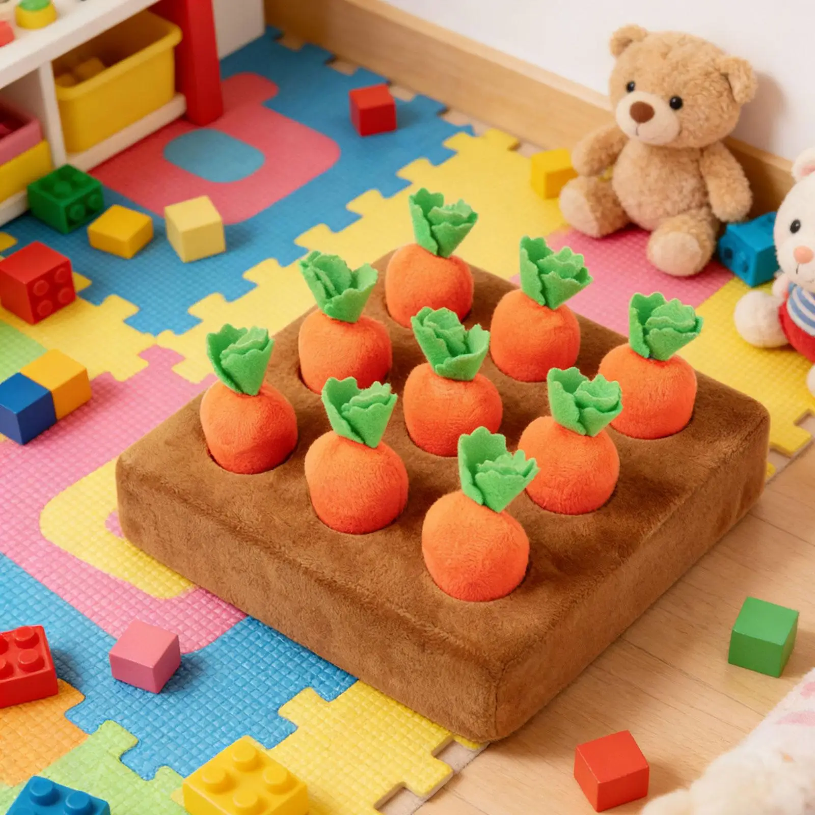 

Plush Carrot Puzzle Toy Educational Color Sorting Game for Baby Early Learning and Fine Motor Skills