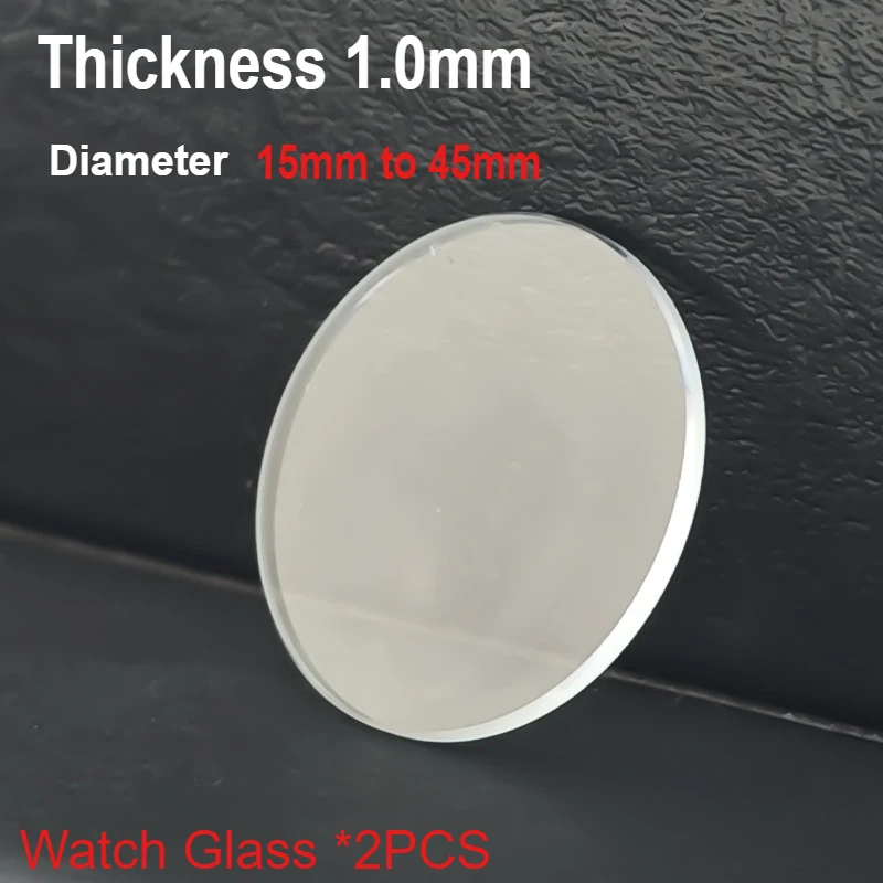 2 Pièces de Verre de Montre Plat Rond Transparent en Verre Minéral de 15 à 45 mm pour Remplacement de Montre Connectée, Outil de Réparation, Épaisseur 1,0 mm