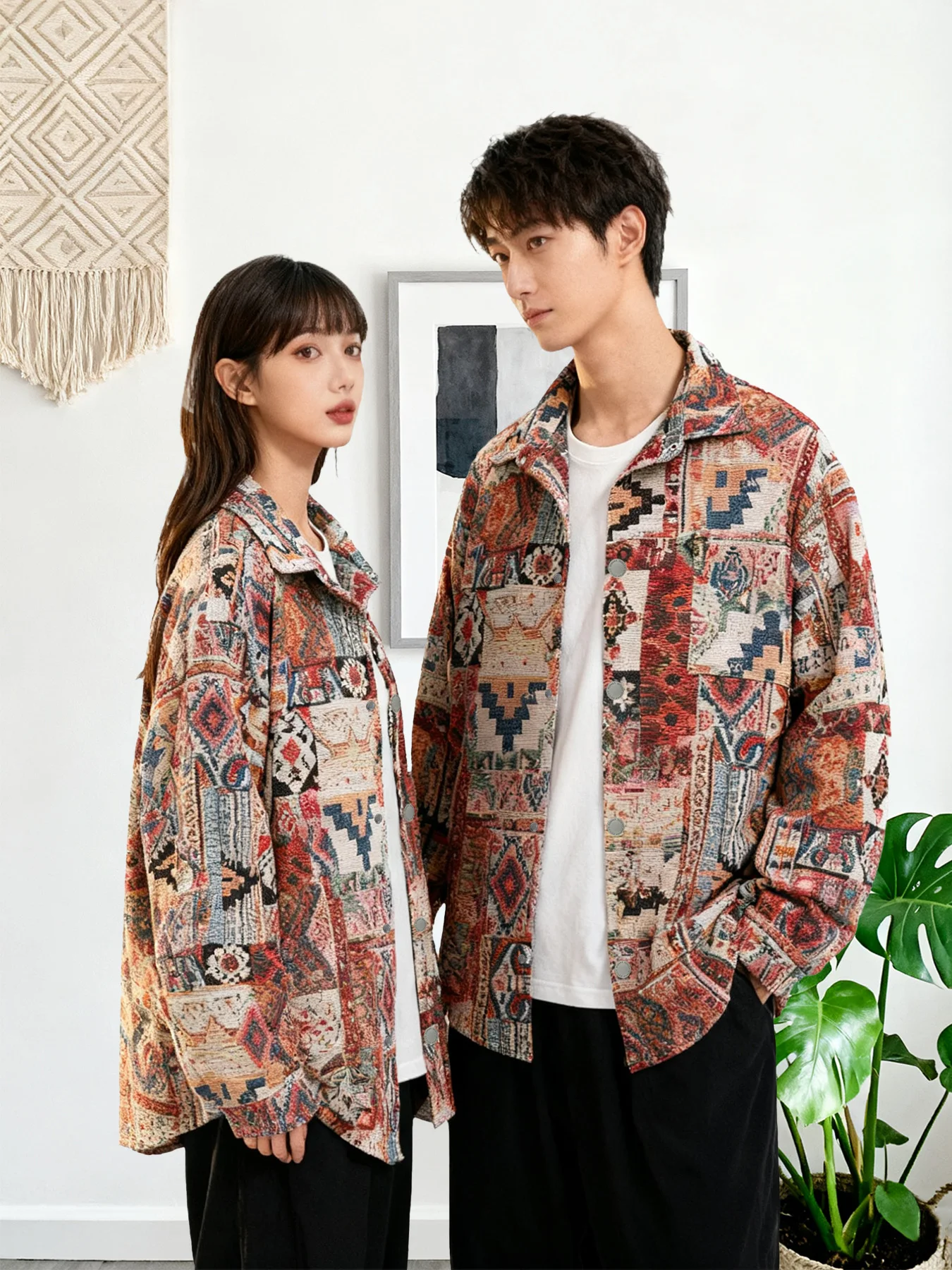 

Spring and autumn new vintage jacquard ethnic style long-sleeve jacket, cool and casual, unisex lapel jacket