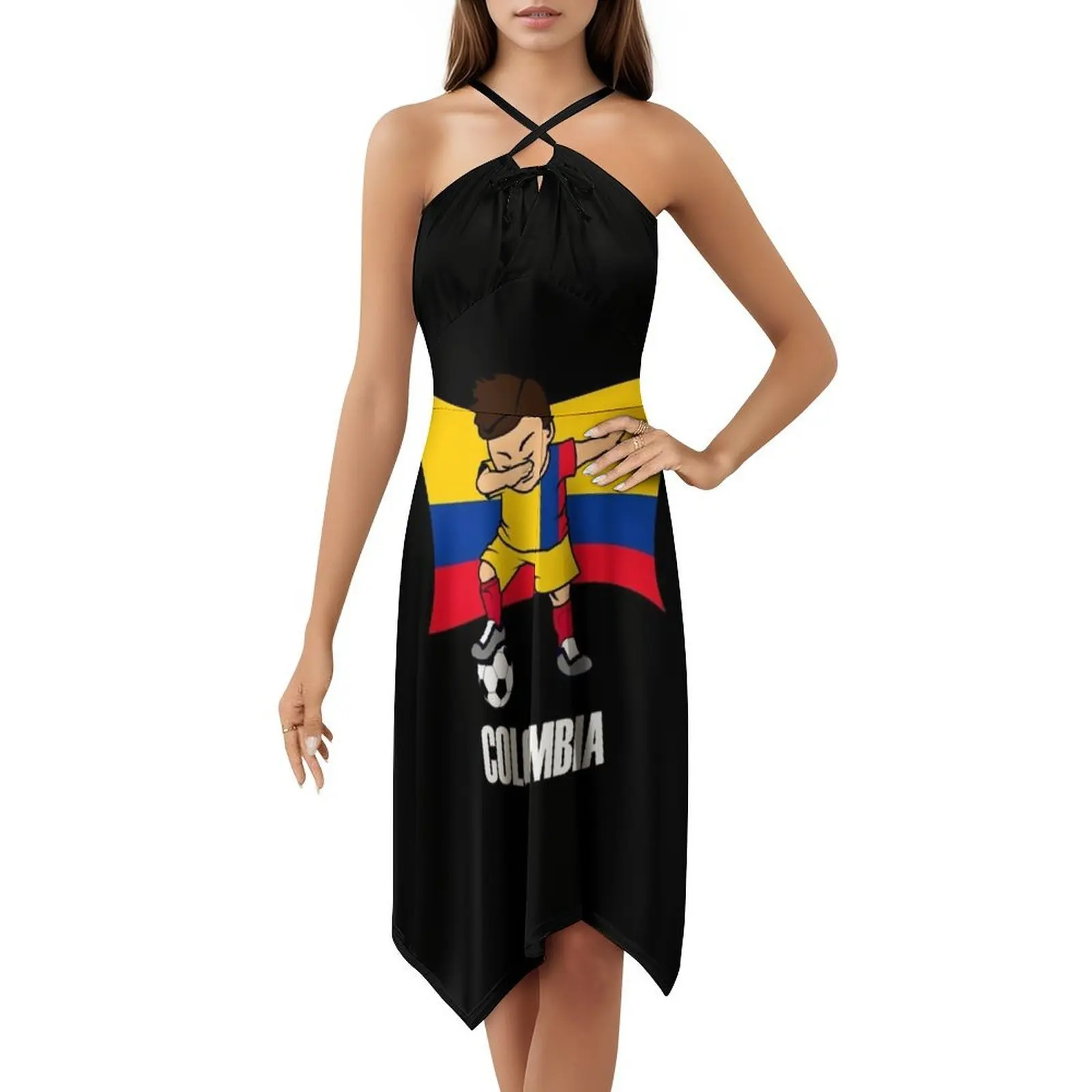 فستان Dabbing Soccer Boy كولومبيا لكرة القدم جيرسي علم كولومبيا على الطراز الكوري للنساء فستان كاجوال أنيق للحفلات أو اليومية #5