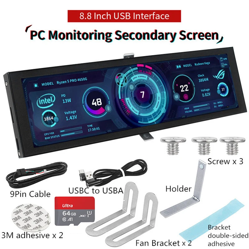 8.8 Inch IPS USB Secondary Monitor for PC