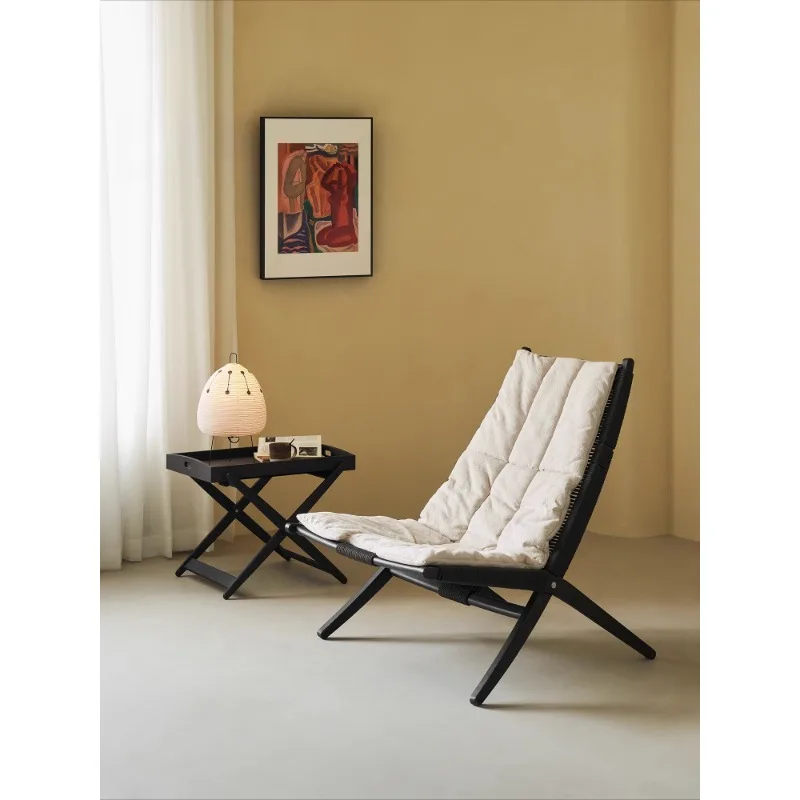 

Single recliner black retro solid wood designer seat rattan casual chair
