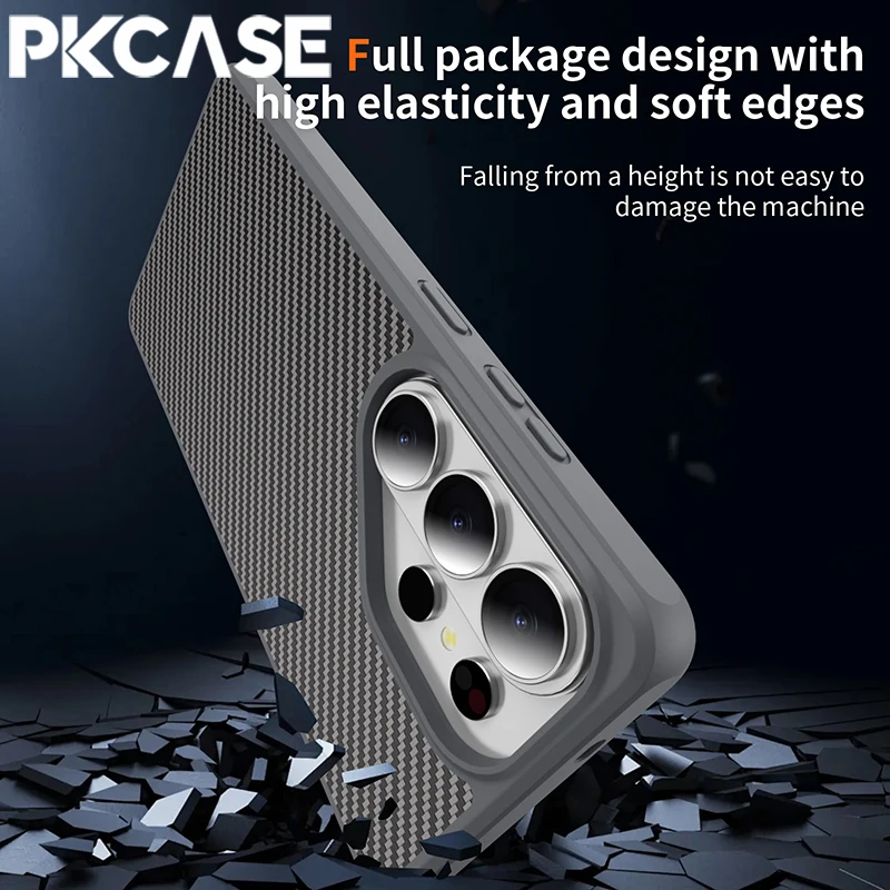 PKCASE Carbon Fiber Textured Skin Feel Phone Case For Samsung S26 S25 S24 S23 Plus Ultra Shockproof Anti Fingerprint Cover