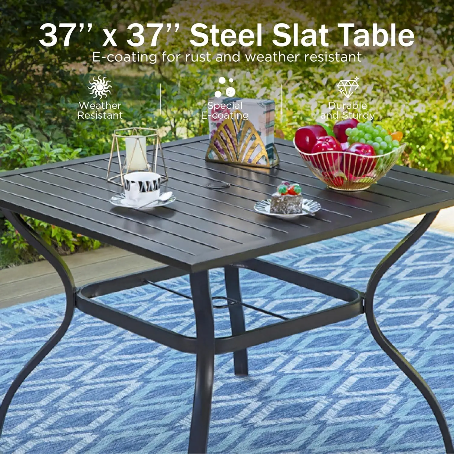 Patio Dining Set 6 Piece with 4 Metal Outdoor Chairs,1 Square Metal Table  Umbrella, Outdoor Table Set for Patio, Deck, Poolside