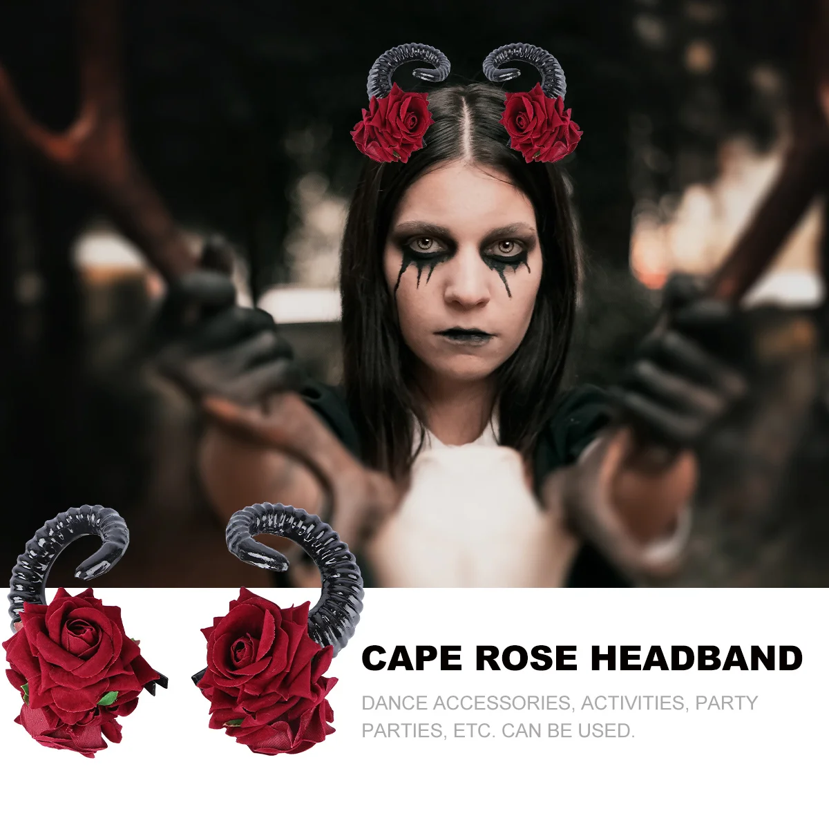 

1 пара готической заколки для волос с рогом розы, черно-белые преувеличенные праздничные аксессуары для волос, заколка для косплея, украшение для волос на Хэллоуин