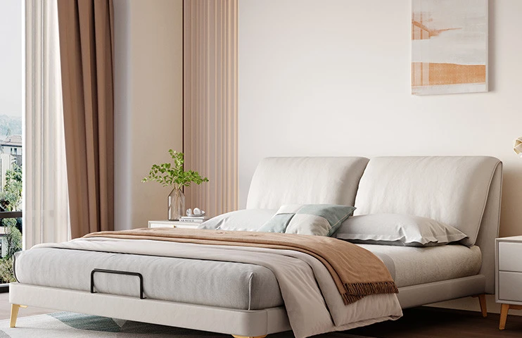 

Двуспальная кровать из воловьей кожи с кожаным изголовьем, современная минималистичная мягкая кровать в главной спальне