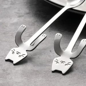 304 Stainless Steel Cat Spoon Set, Creative Drawings, Suspended Border, Beautiful Coffee Spoon, Gold Black 10 Main Teaspoint Sales - №6