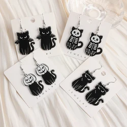 1Pair Halloween Drop Earrings Fashion Acrylic Death Skull Ghost Cats  Jewelry For Women festival Birthday Gift