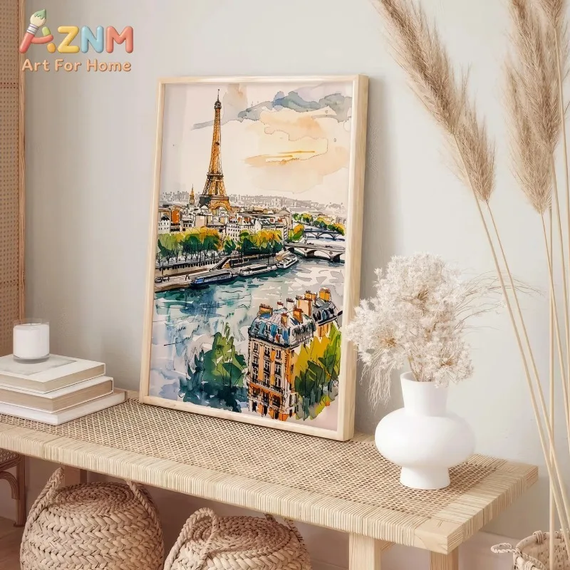 Paris Eiffel Tower Canvas Wall Art French Cityscape Seine River View Art Living Room Home Wall Print Unframed Canvas Poster