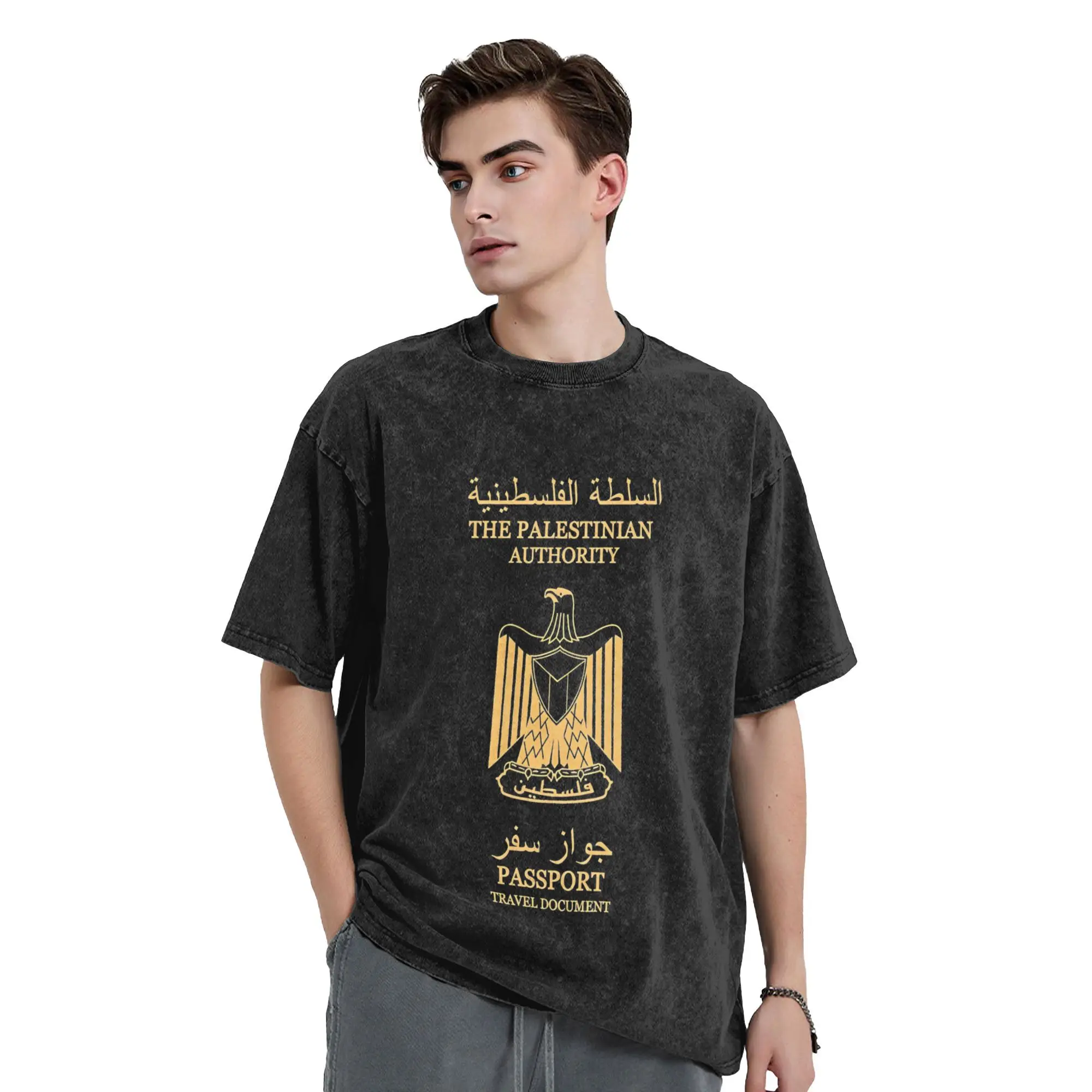 

Novelty Palestine Flag Eagle T-Shirt for Men Crewneck 100% Cotton Washed T Shirts Short Sleeve Tee Shirt Summer Clothing