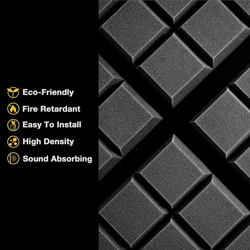 12Pack Acoustic Foam Adhesive Panels 2X12x12inch Sound Proof Foam Panels For Sound Insulation Absorbing,9 Block Tiles