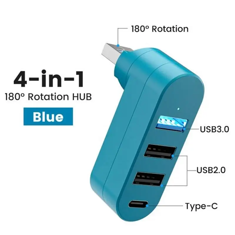 

4-Port USB 3.0 Hub Rotatable High Speed Type C Splitter 5Gbps USB Expander Multifunction USB Adapter Station For Laptop Car