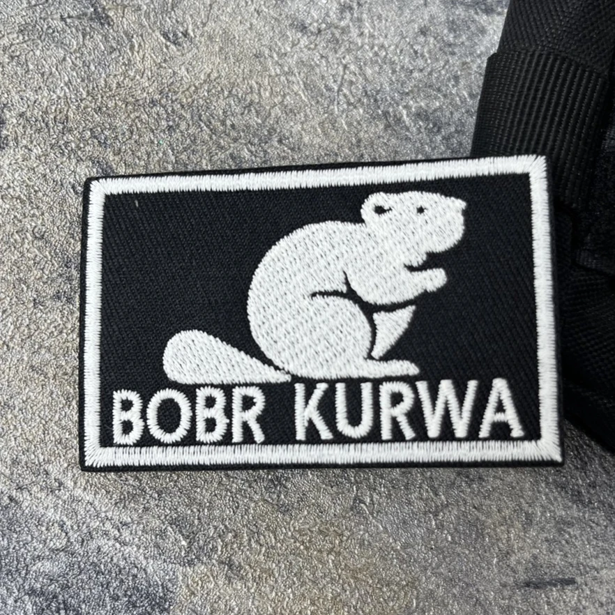 

Bobr Kurwa Embroidered Hook and Loop Patches for Clothing Military Tactical Morale Emblem Backpack Decorative Stickers