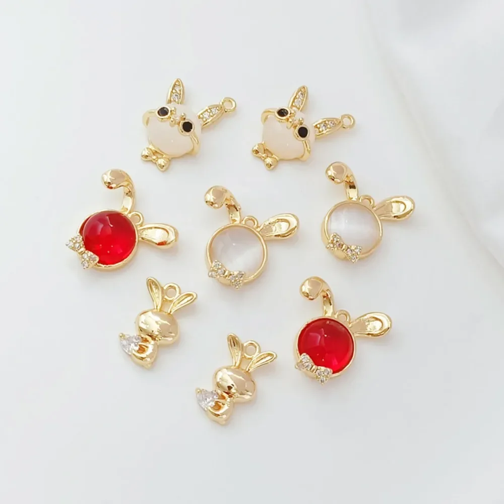 

14K Gold-plated and Zircon Inlaid Cute Rabbit Head Pendant, DIY Handcrafted Bracelet, Ear Pendant